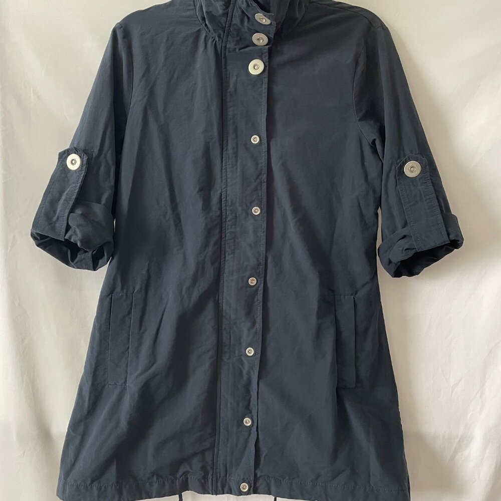 LAL Live A Little Womens Blue Roll Tab Sleeve Snap Up Windbreaker Jacket Size M